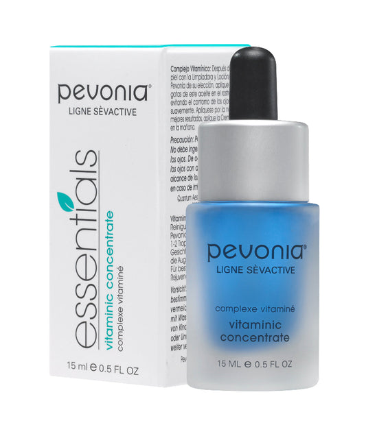 Pevonia vitaminic concentrate bottle and packaging on a white background