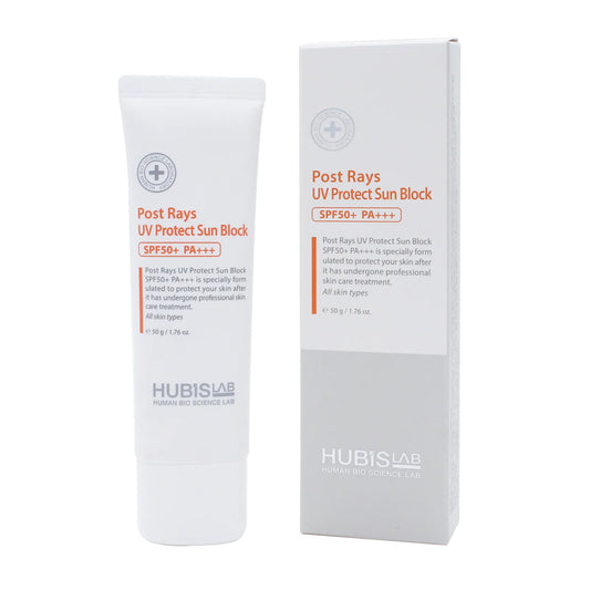 Hubislab Post Rays UV Protect Sun Block with packaging on a white background
