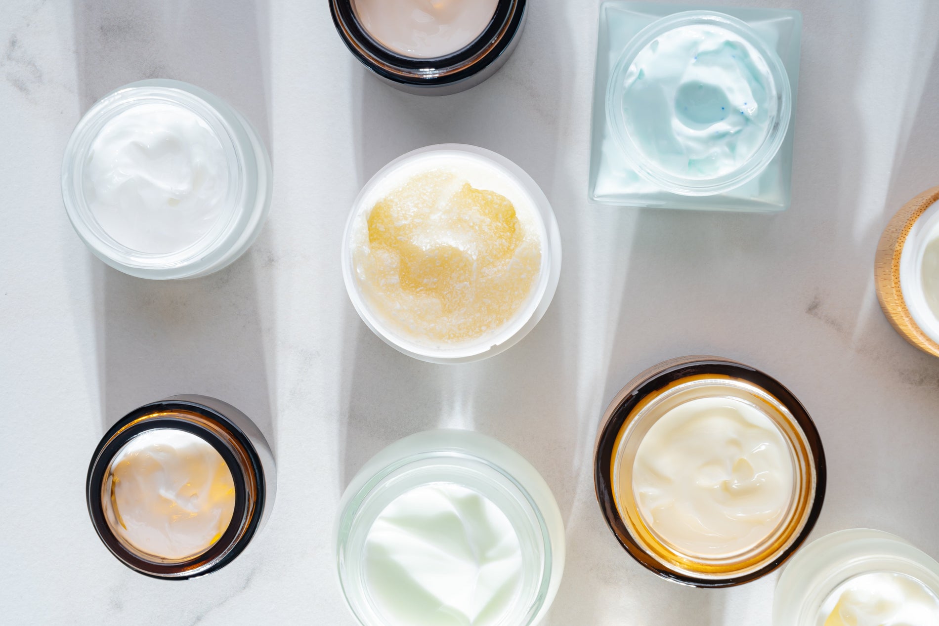 beauty products in various jars