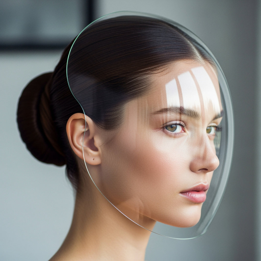 a beautiful young woman with protective barrier on her face