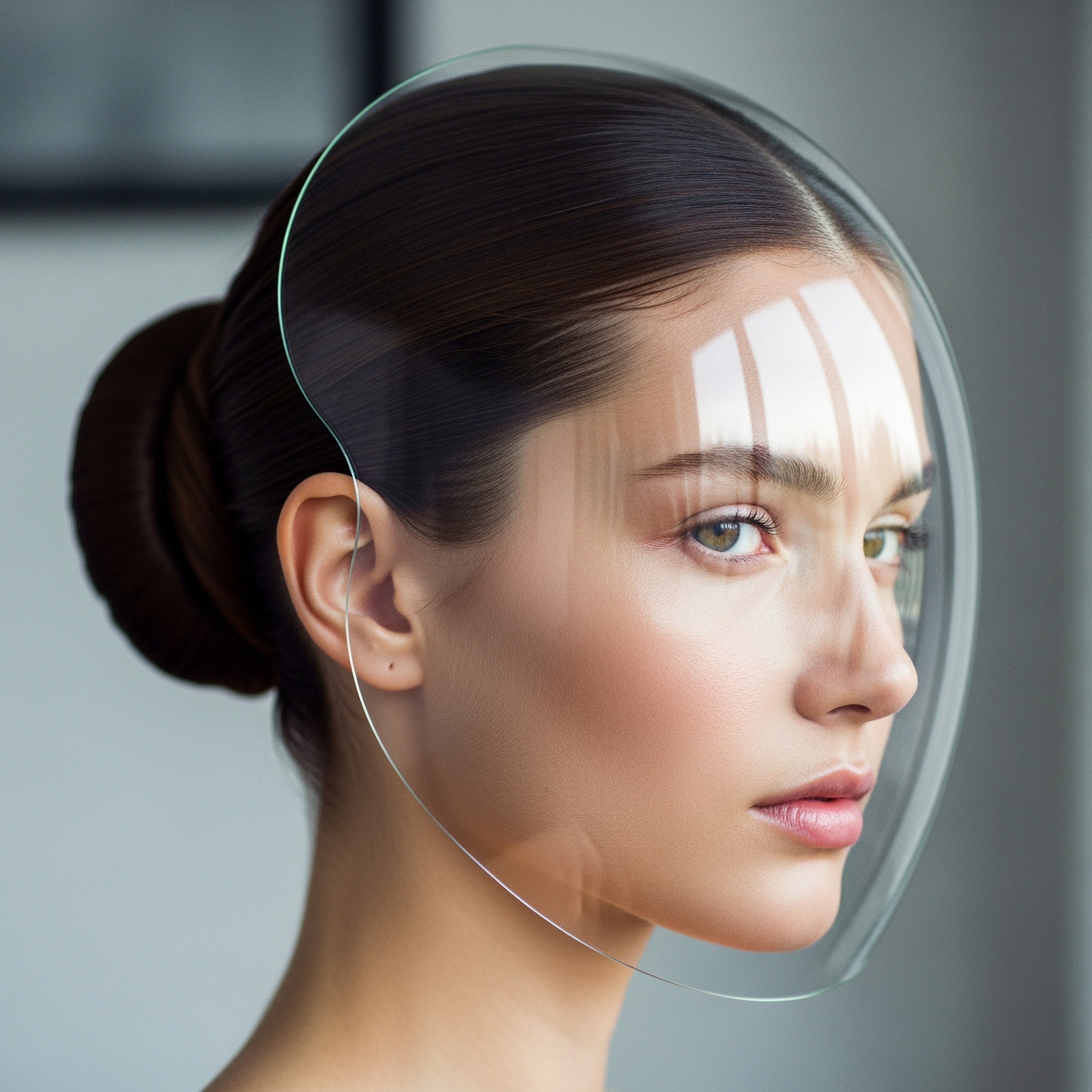 a beautiful young woman with protective barrier on her face