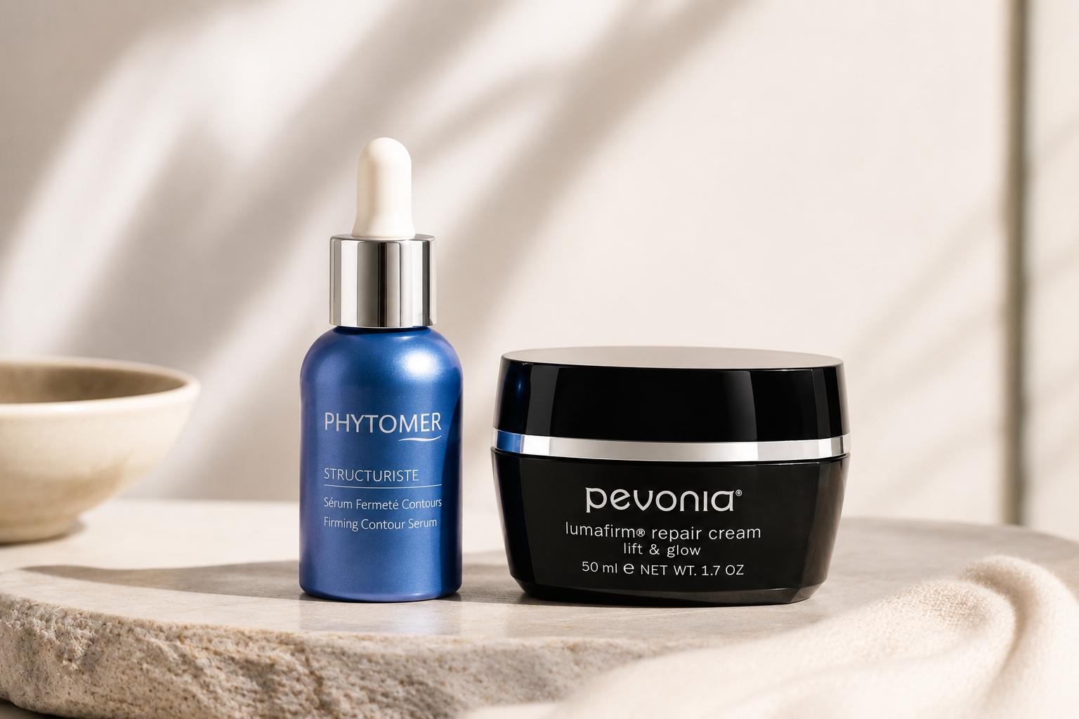 Phytomer Structurise Firming Contour Serum and Pevonia Lumafirm Repair Cream Lift &amp; Glow 