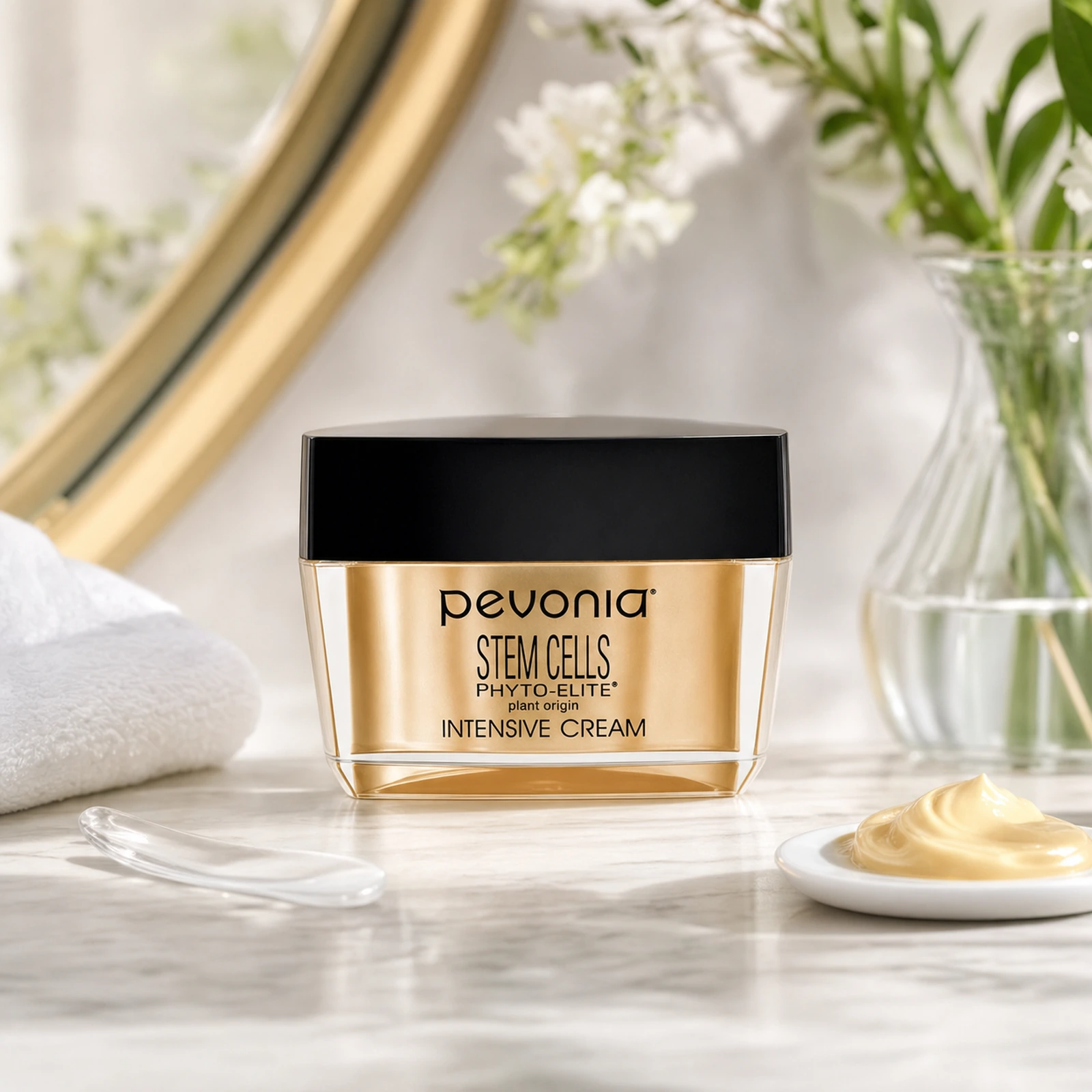 Pevonia Stem Cells Intensive Cream 50ml on a luxury bathroom vanity for ageing, dull and dehydrated skin