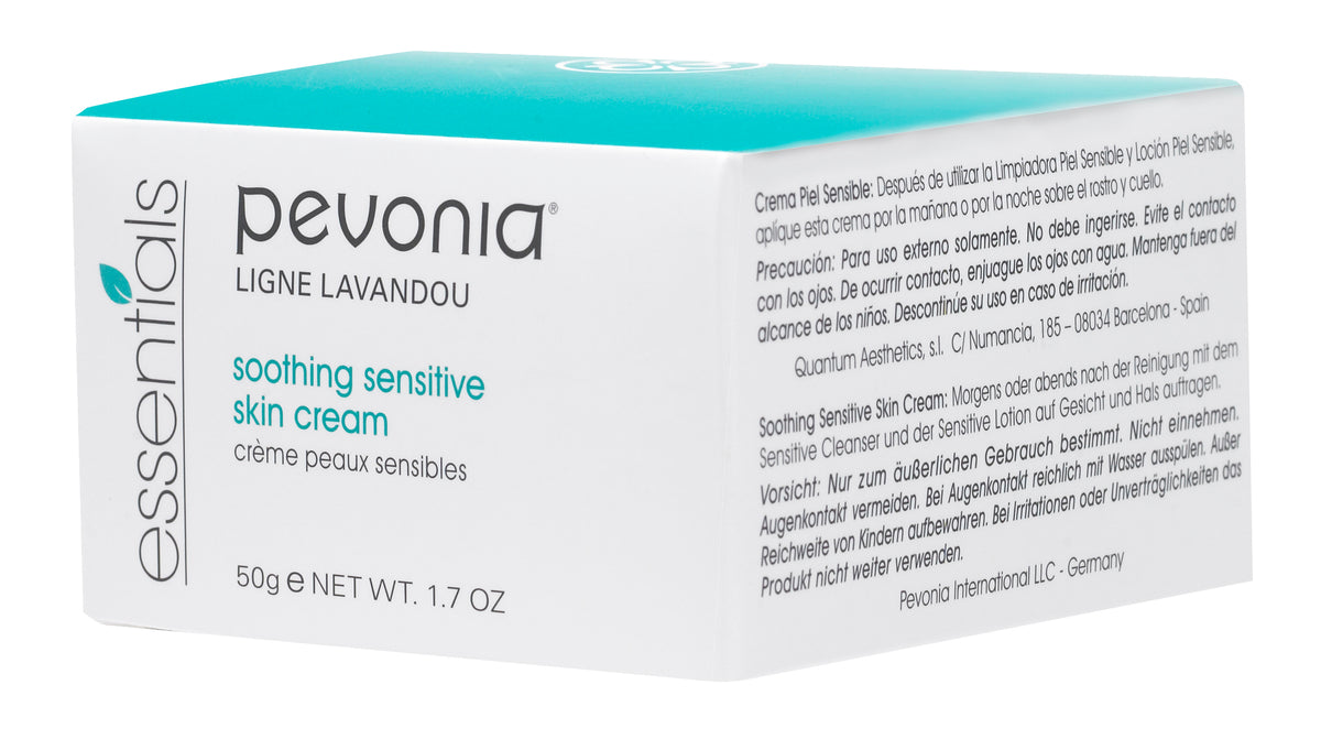 Pevonia soothing sensitive skin cream packaging on a white background