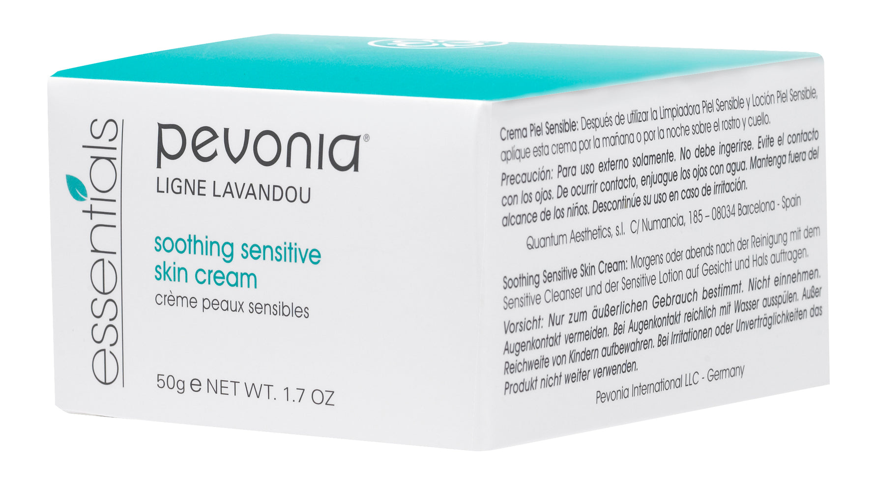 Pevonia soothing sensitive skin cream packaging on a white background