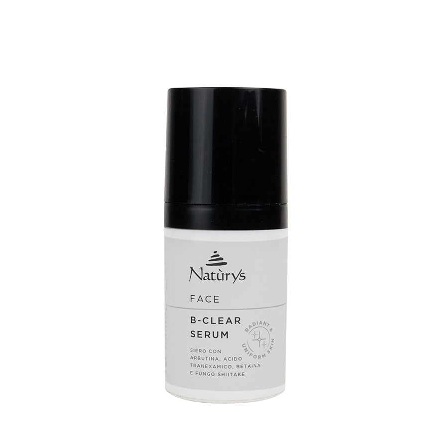 A pump bottle of Naturys' Face B-Clear Serum 30ml against a white background.