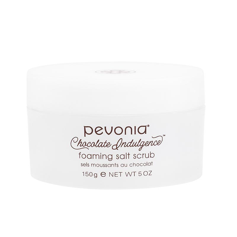 Pevonia Chocolate Indulgence foaming salt scrub 150g on a white background