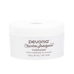 A white jar of Pevonia Chocolate Indulgence moisturizer with 150g labelled, indicating it is a face and body moisturizer.