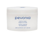 A white jar of Pevonia Crepe-No-More Body Cream, with blue and silver text detailing the product name and size 200ml.