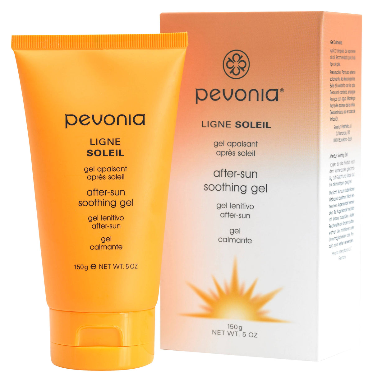 Pevonia After Sun Soothing Gel 150ml boxed on a white background