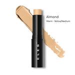 ELES Foundation Stick with applicator and color swatch in Almond shade with swatch on white background