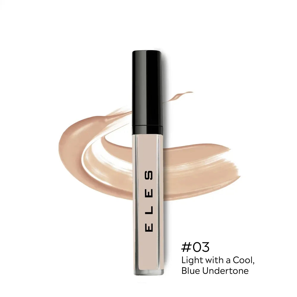 ELES Adjustable Coverage Concealer  with applicator and color swatch on a white background, featuring the brand 'ELES'.