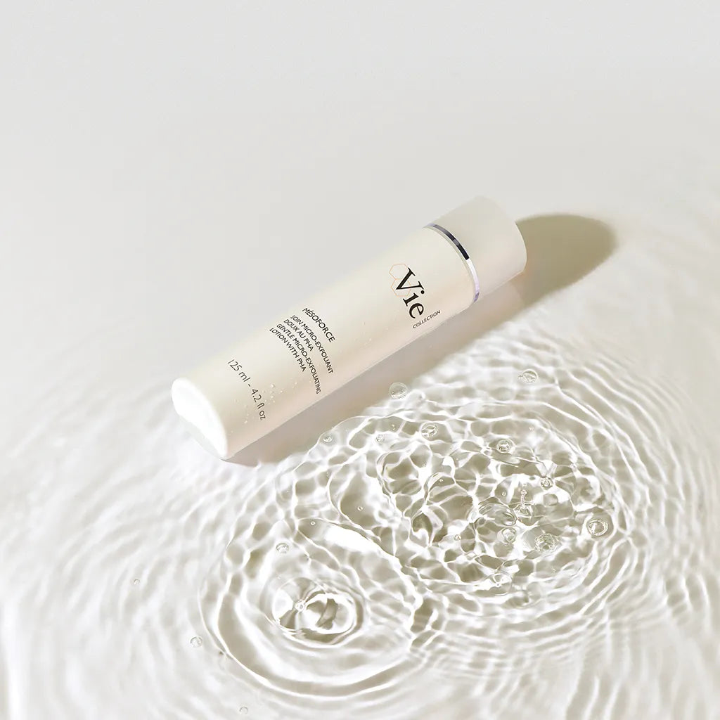 VIE COLLECTION Mesoforce Gentle Micro-Exfoliating Lotion with PHA 125ml  on a water surface