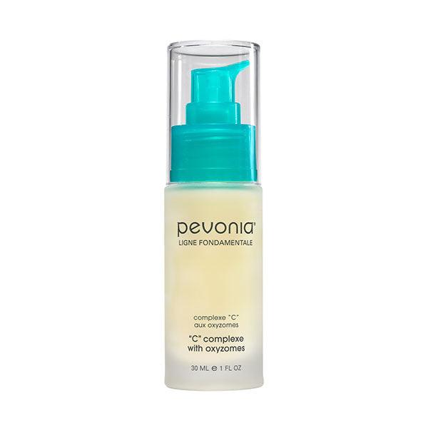 Pevonia skincare bottle with a clear pump on a white background
