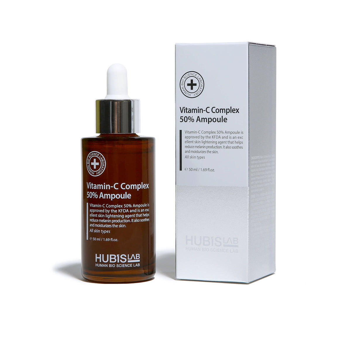 Hubislab Derma Max Vitamin-C Complex 50% Ampoule 50ml bottle and boxed displayed on a clean white background