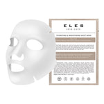 A packaged ELES Skin Care Hydrating & Brightening Sheet Mask with a white sheet mask visible in front of its packaging box.