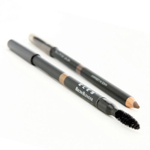 Two eyebrow products with brushes on a white background