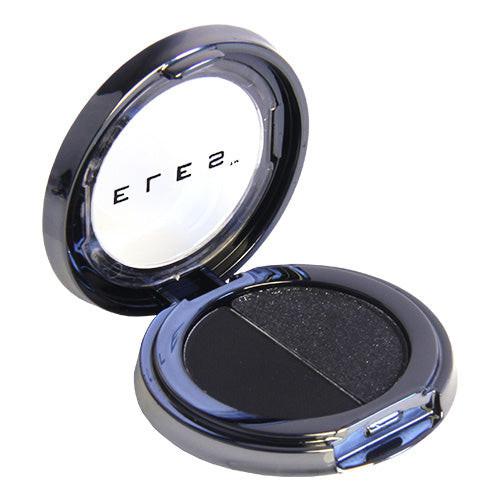 Makeup compact with black eyeshadow on a white background