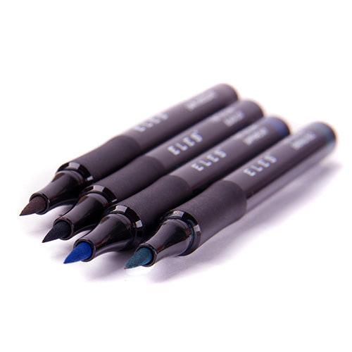 Set of black markers with colored tips on a white background