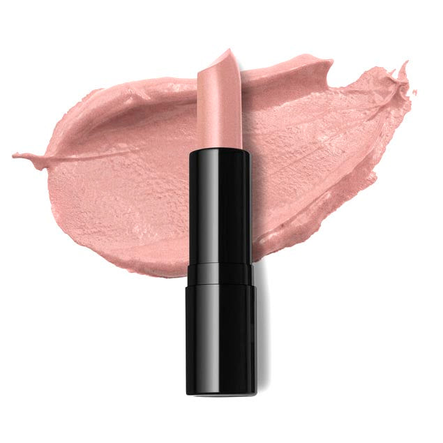A tube of ELES Velvet Satin Lipstick in a pink shade with a satin finish, partially pulled out showing the color and texture of the lipstick.