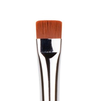 Makeup brush with brown bristle head on a white background