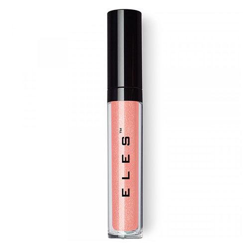 Lip gloss with black cap and pinkish hue on a white background