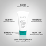Pevonia Gentle Exfoliating Cleanser  retail size 150g tubes wit call out benefits botanical jojoba bead exfoliating facial cleanser for end consumer use. beauty collective watermark added