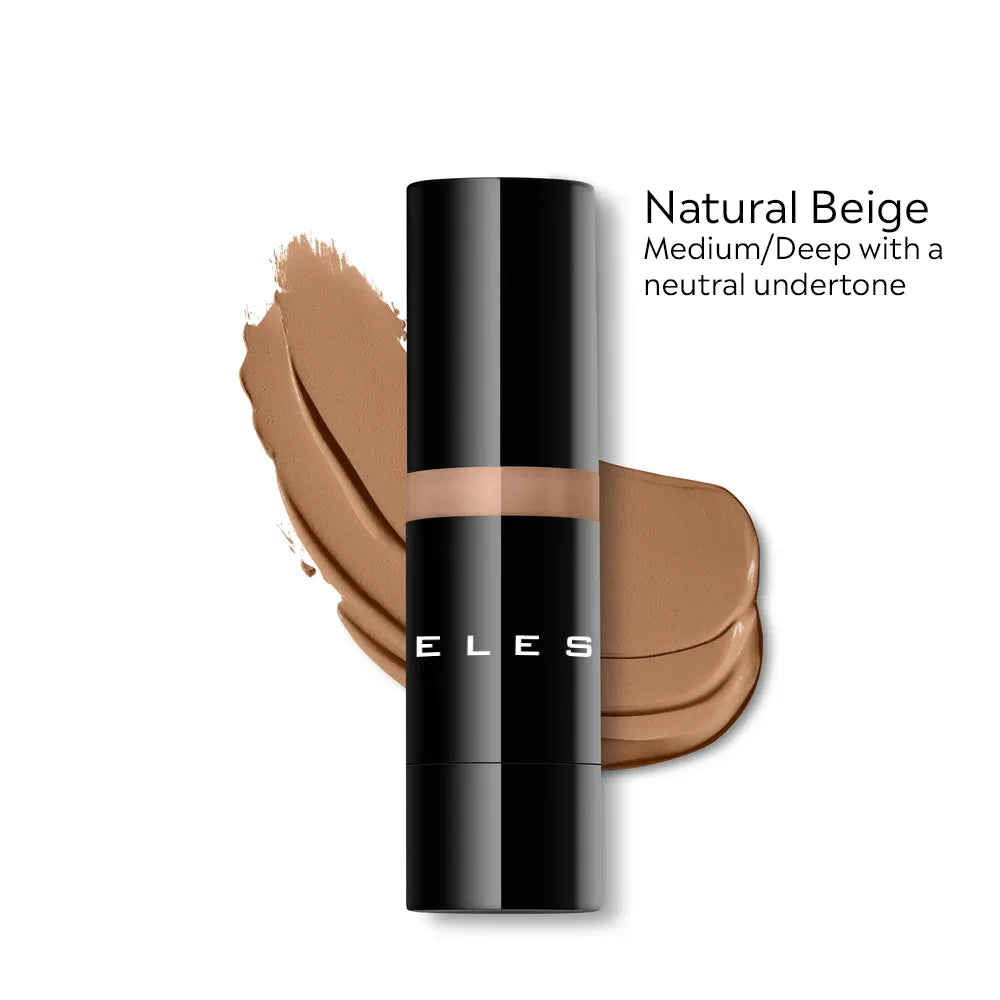 ELES HD Luminous Foundation with 'ELES' branding and a swatch of natural beige color on a white background.