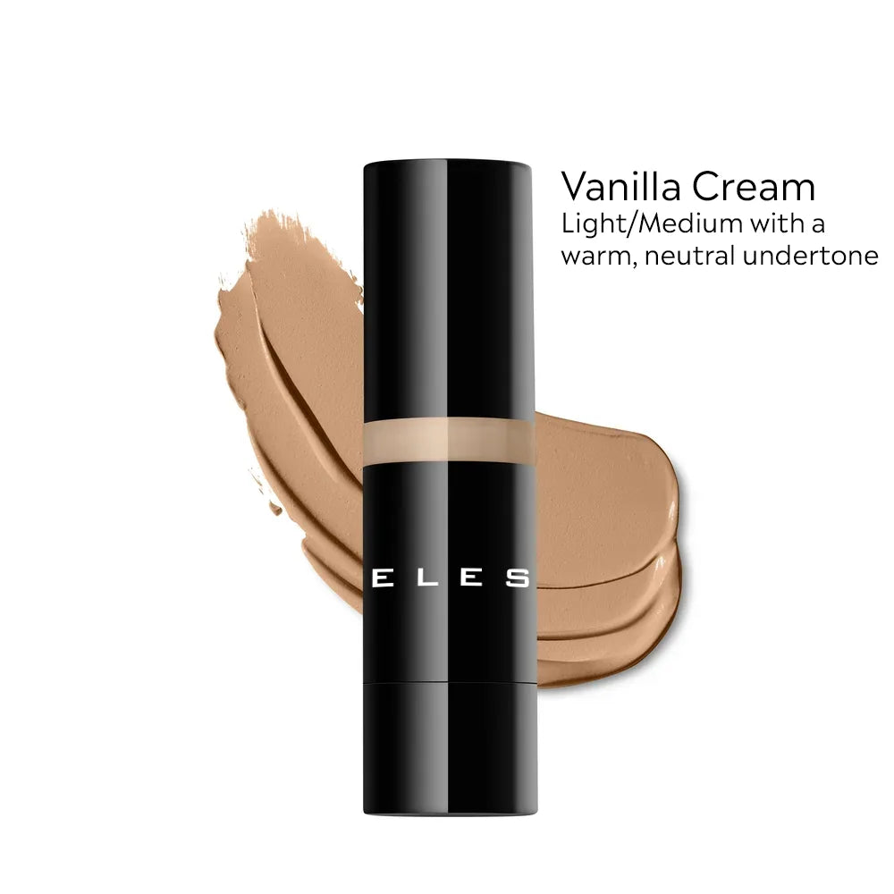ELES HD Luminous Foundation labeled 'ELES' with a swatch of vanilla cream color on a white background