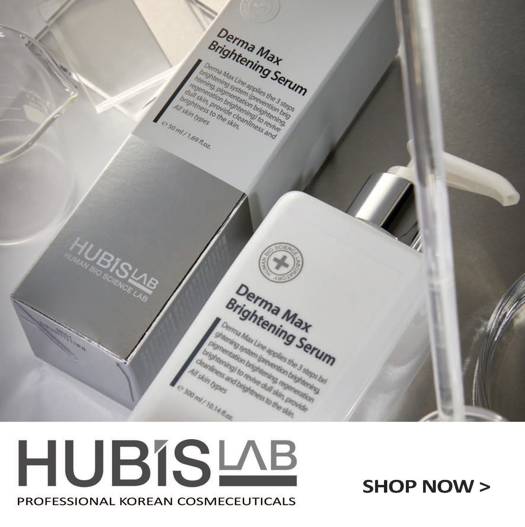 Hubislab products with logo and shop now button