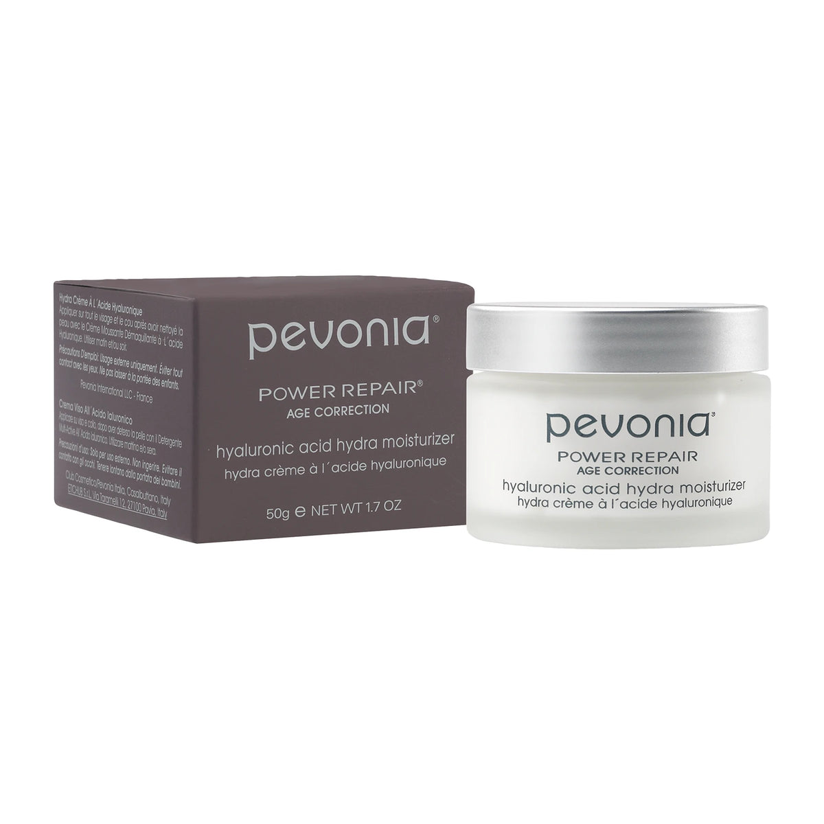 Hyaluronic Acid Hydra Moisturiser skincare product with packaging on a white background 50ml