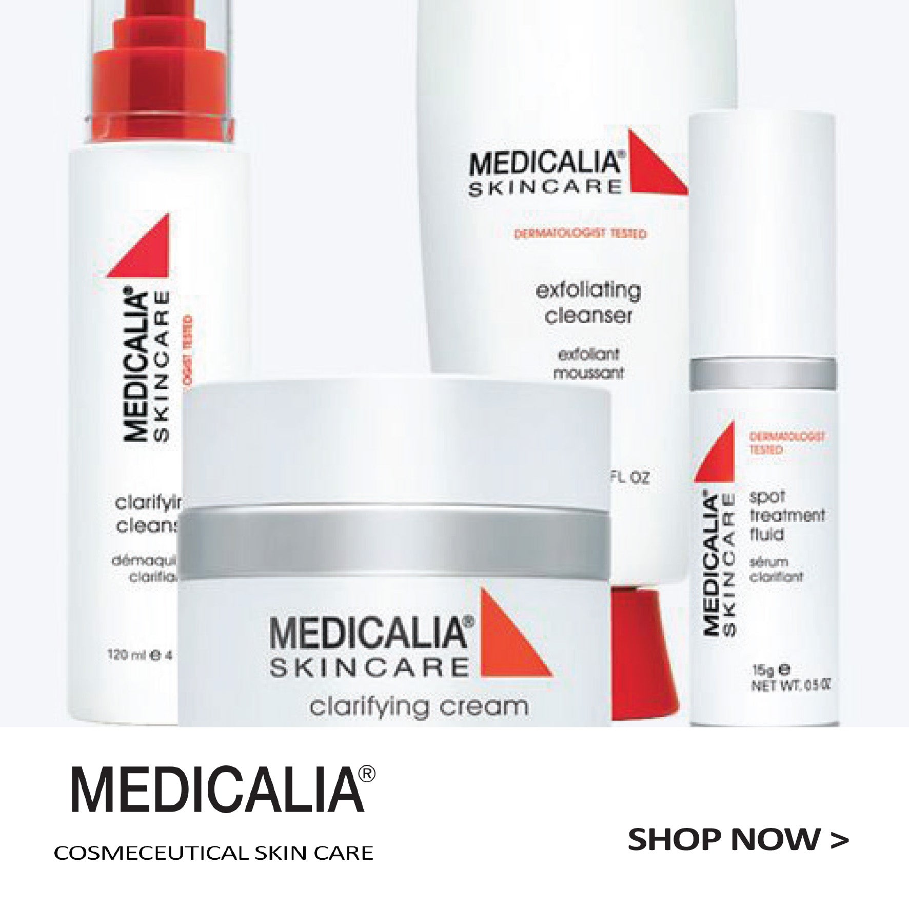 Medicalia products with logo and shop now button