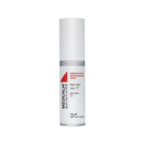 Medicinal eye gel bottle with 'Medicalare Skincare' branding on a white background