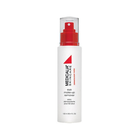 Medicala skincare eye makeup remover bottle with red cap on a white background