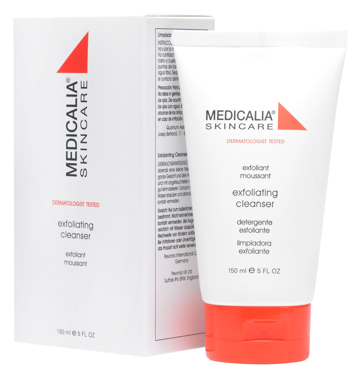 Medicalia Skincare exfoliating cleanser with packaging on a white background