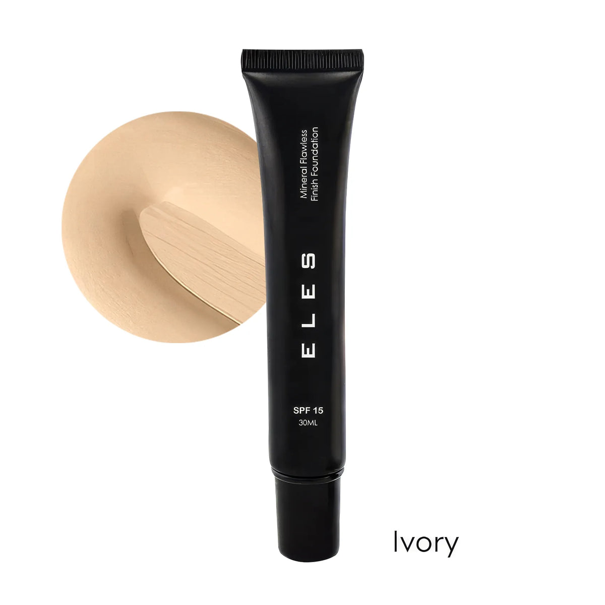 ELES foundation tube with a swatch of Ivory shade on a white background