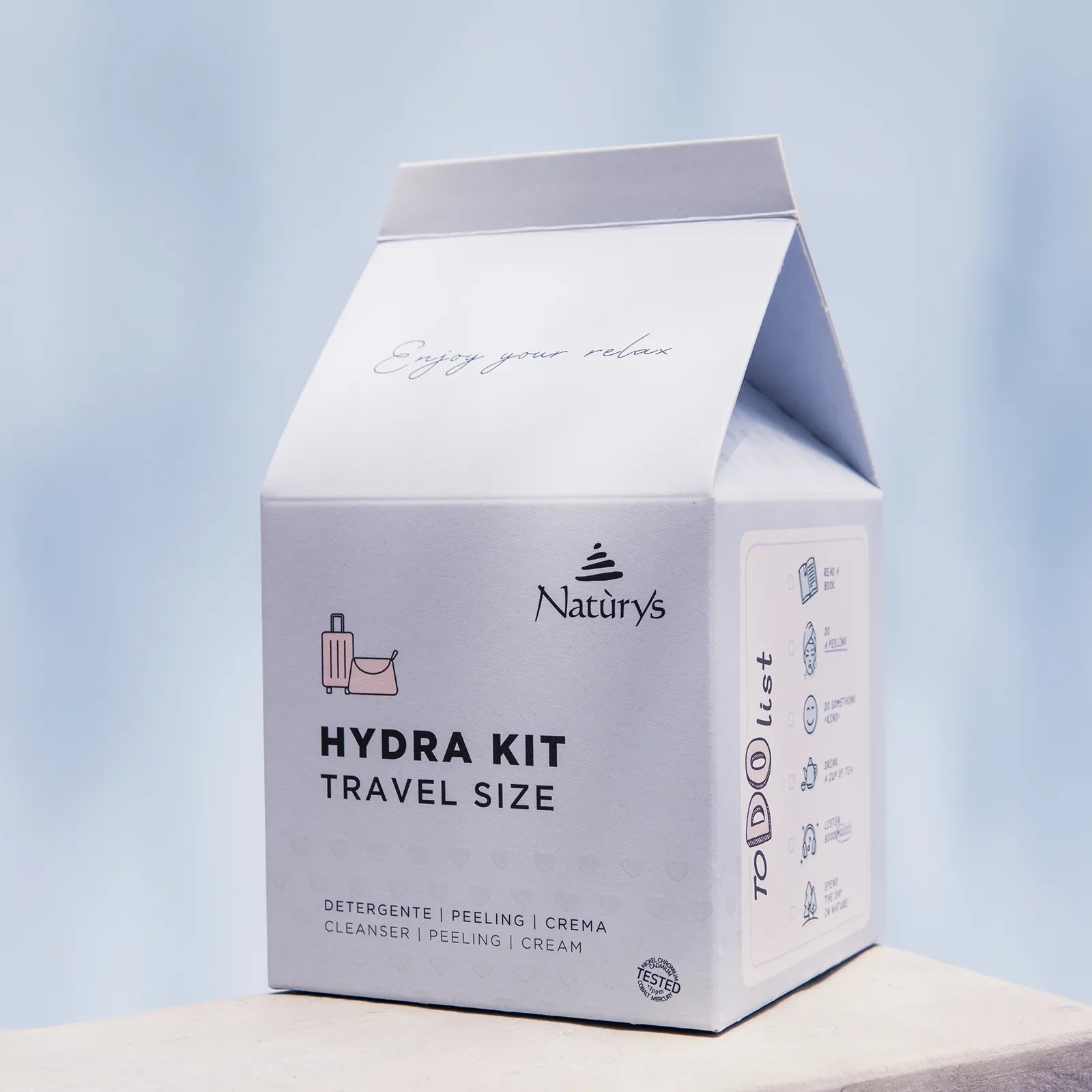 Natury's Hydra Kit travel size packaging on a light blue background