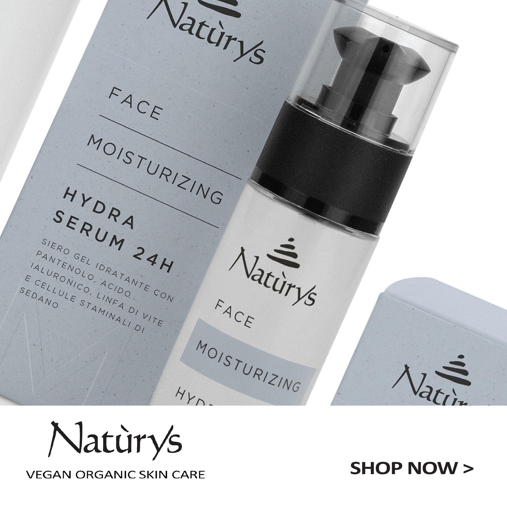 naturys products with logo and shop now button