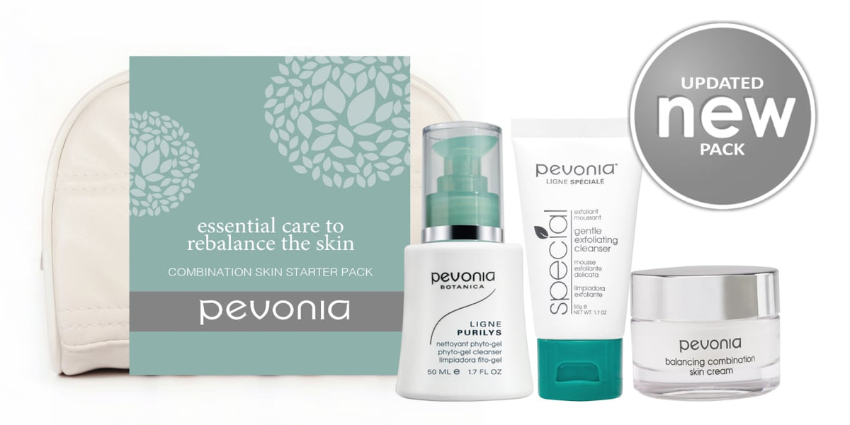 Pevonia Combination Skin Starter Kit includes Phyto Gel Cleanser 50ml, GEntle Exfoliating Cleanser 50G and Balancing Combination Cream 10ml