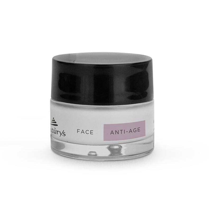 A jar of Anti-Age No Age Rich Cream 50ml with a white label and black lid.