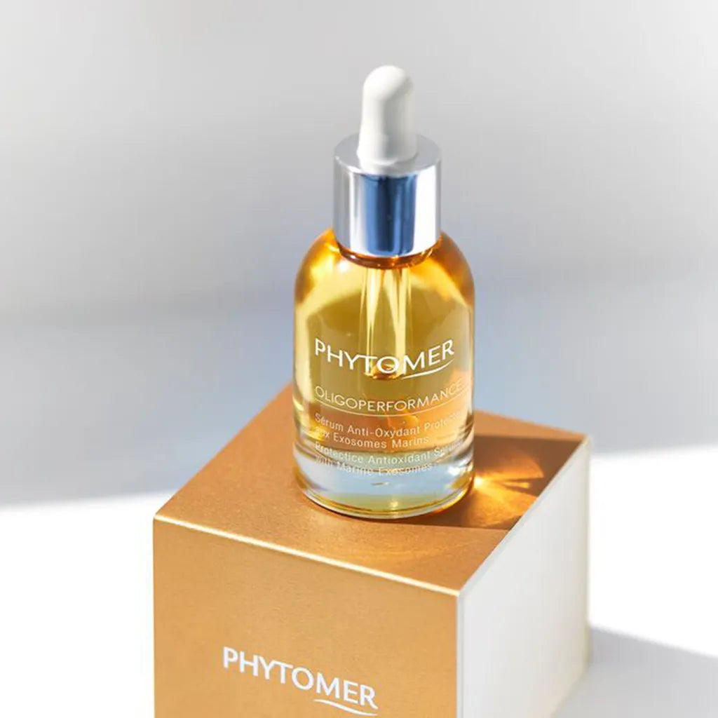 PHYTOMER Oligoperformance Protective Antioxidant Serum with Marine Exozomes 30ml with dropper on a white background