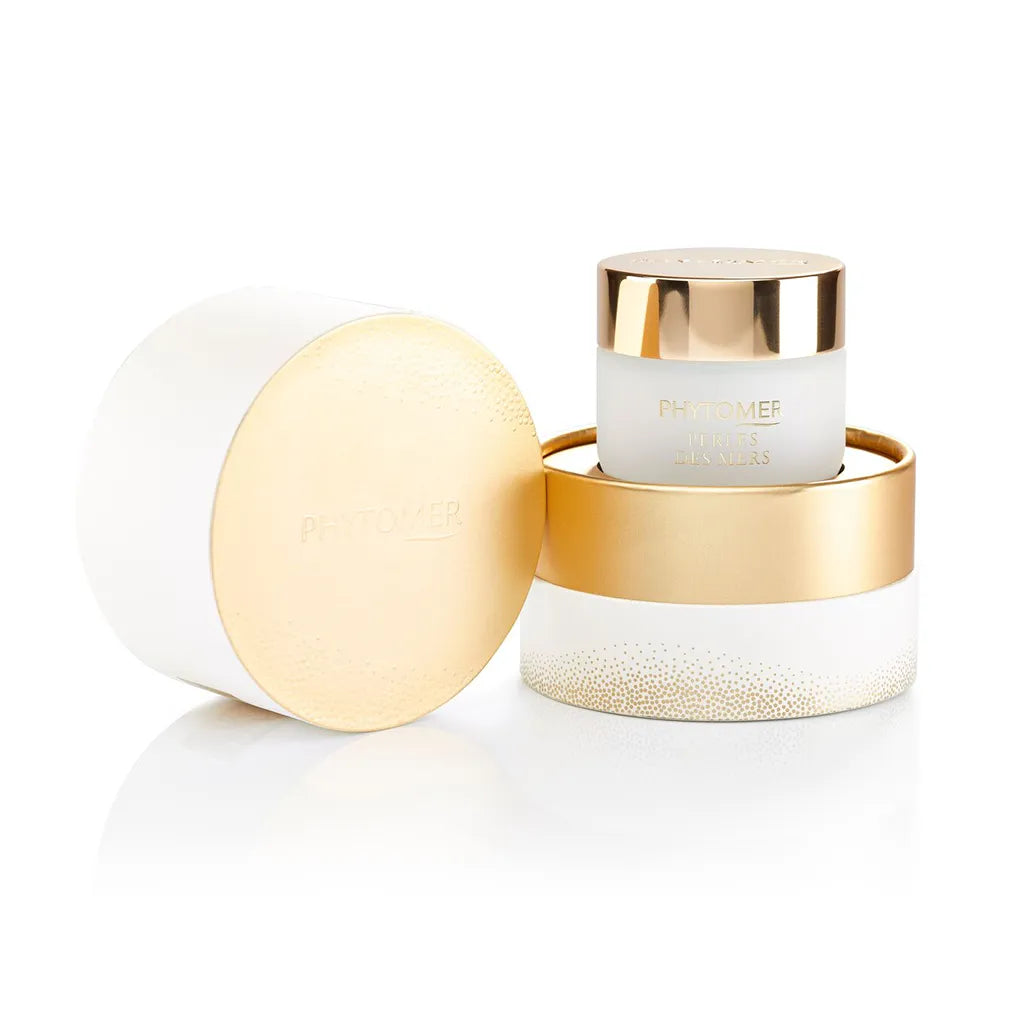 PHYTOMER Perles Des Mers Longevity Cream 50ml with gold lid and white container on a white background