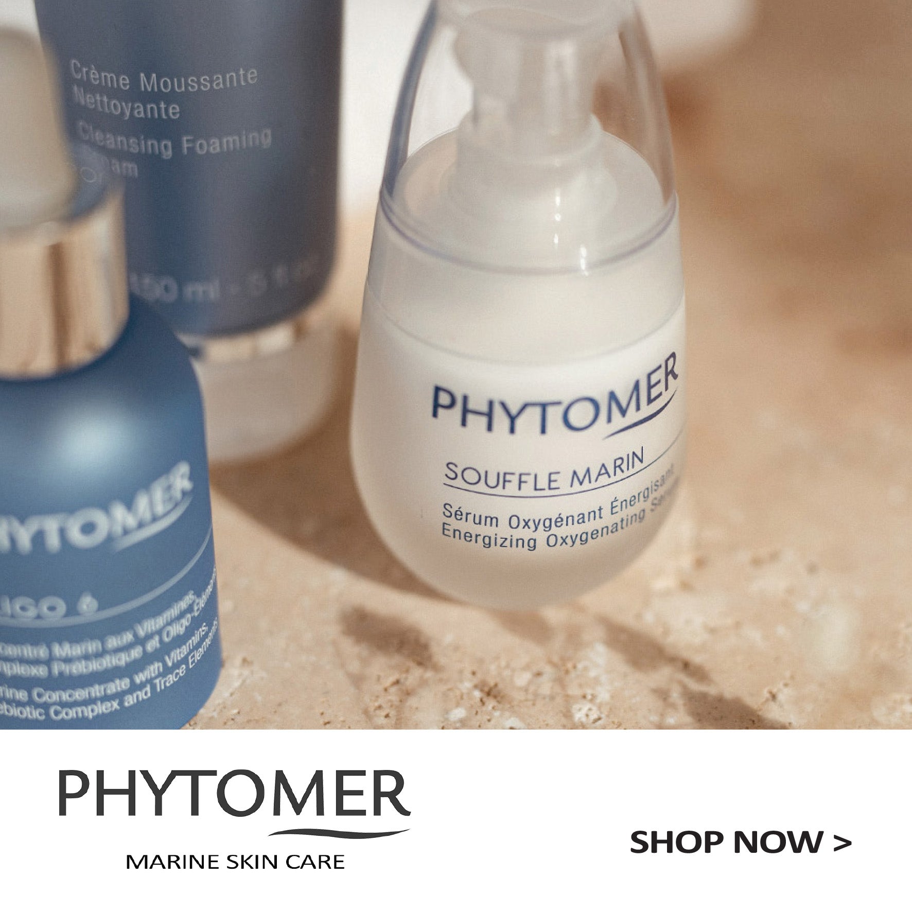 Phytomer products with logo and shop now button