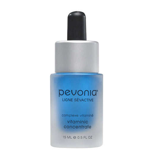 A bottle of Pevonia Vitaminic Concentrate with a dropper, intended for facial use.
