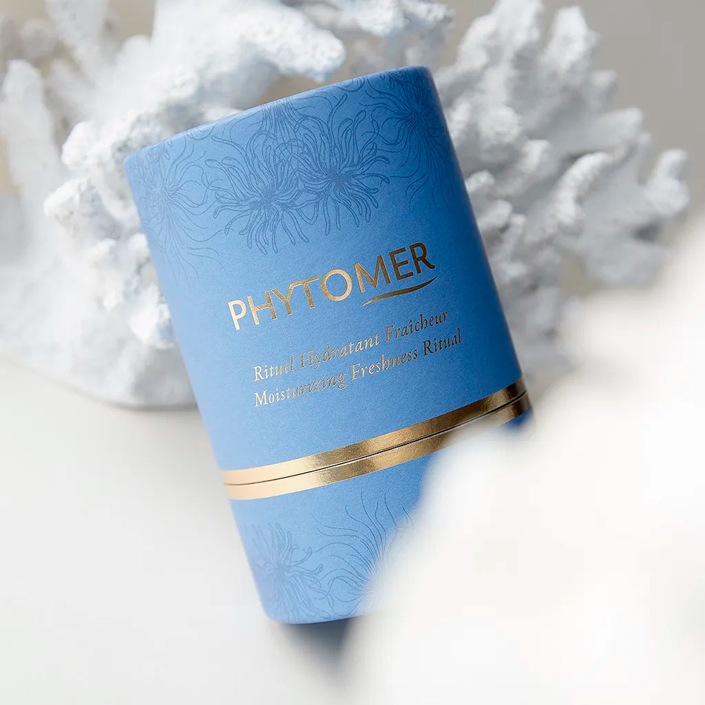 Phytomer Moisturizing Freshness Ritual skincare gift set blue cylinder packaging with gold logo