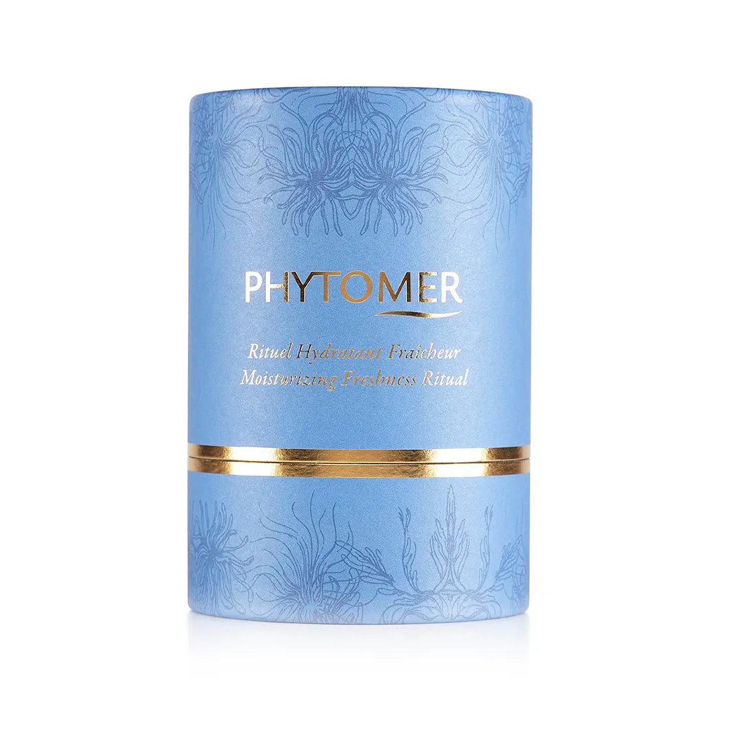 Phytomer Moisturizing Freshness Ritual gift set luxury blue presentation cylinder packaging detail