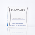 PHYTOMER Oligomer Silhouette Contouring Enhancer Marine Bath, 8 x 40g sachets, displayed in its white retail box with silver accents on a clean white background with a subtle reflection.