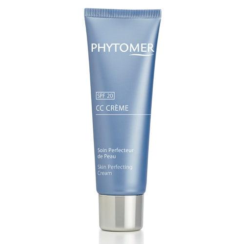 Blue tube of Phytomer CC Crème Skin Perfecting Cream on a white background