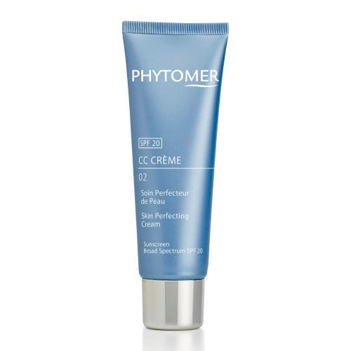 Blue skincare tube labeled 'Phytomer' on a white background