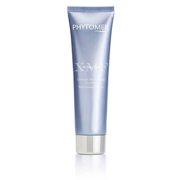 Blue skincare tube with silver base on a white background, featuring the brand 'Phytomer'.